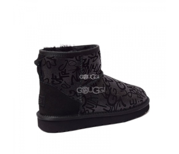 Женские мини угги Mini Sparkle Graffiti Black