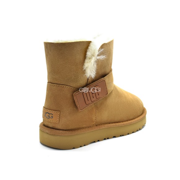 Женские мини угги Ugg Mini Bailey Graphic Logo Suede Chestnut