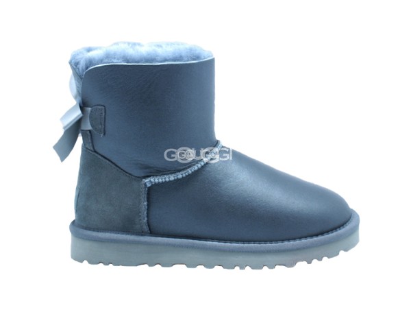 Женские мини угги с бантиками Mini Bailey Bow Metallic Grey