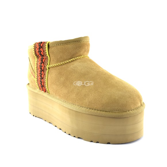 Женские мини угги на платформе UGG Classic Ultra Mini Braid Platform Chestnut 