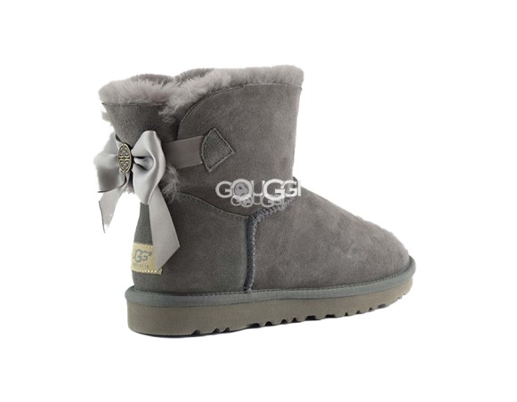 Женские мини угги с бантиками Mini Bailey Bow Medallion Grey 