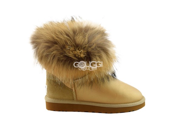 Женские угги с мехом лисы Mini Fox Fur Metallic Gold