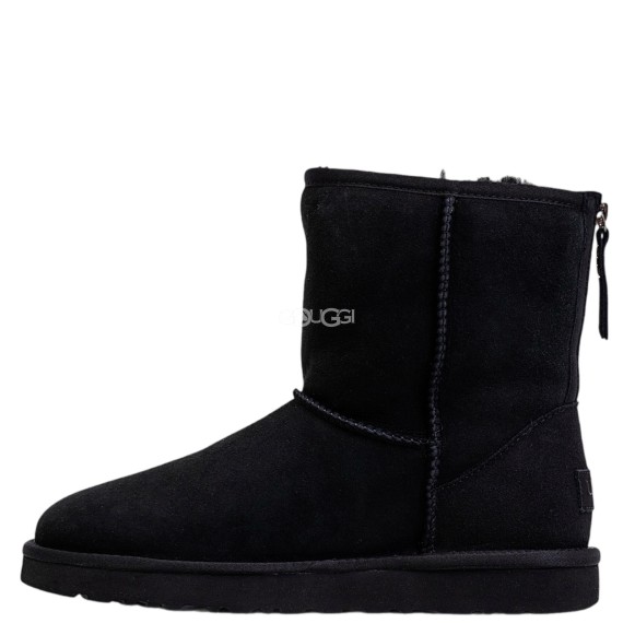 Женские короткие угги на молнии Ugg Classic Short Zip II Black (без камней)