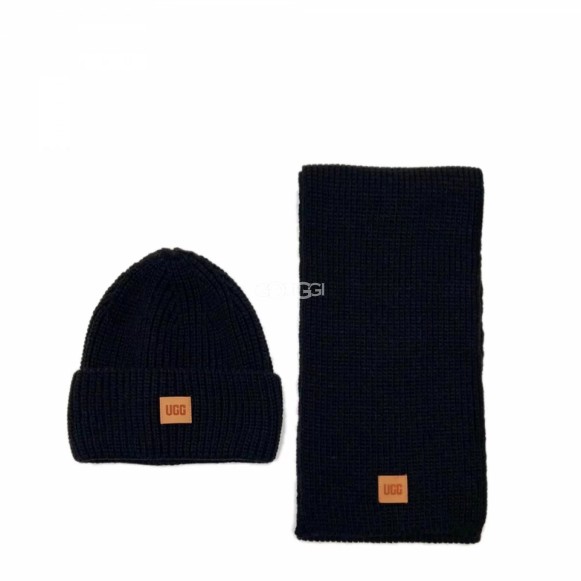 Шарф и шапка Ugg Chunky Rib Knit Beanie Sen Black